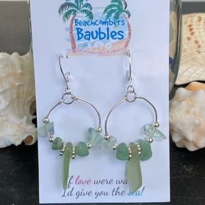 Caribbean Sea Glass/Polished Quartz/Sterling Hoops